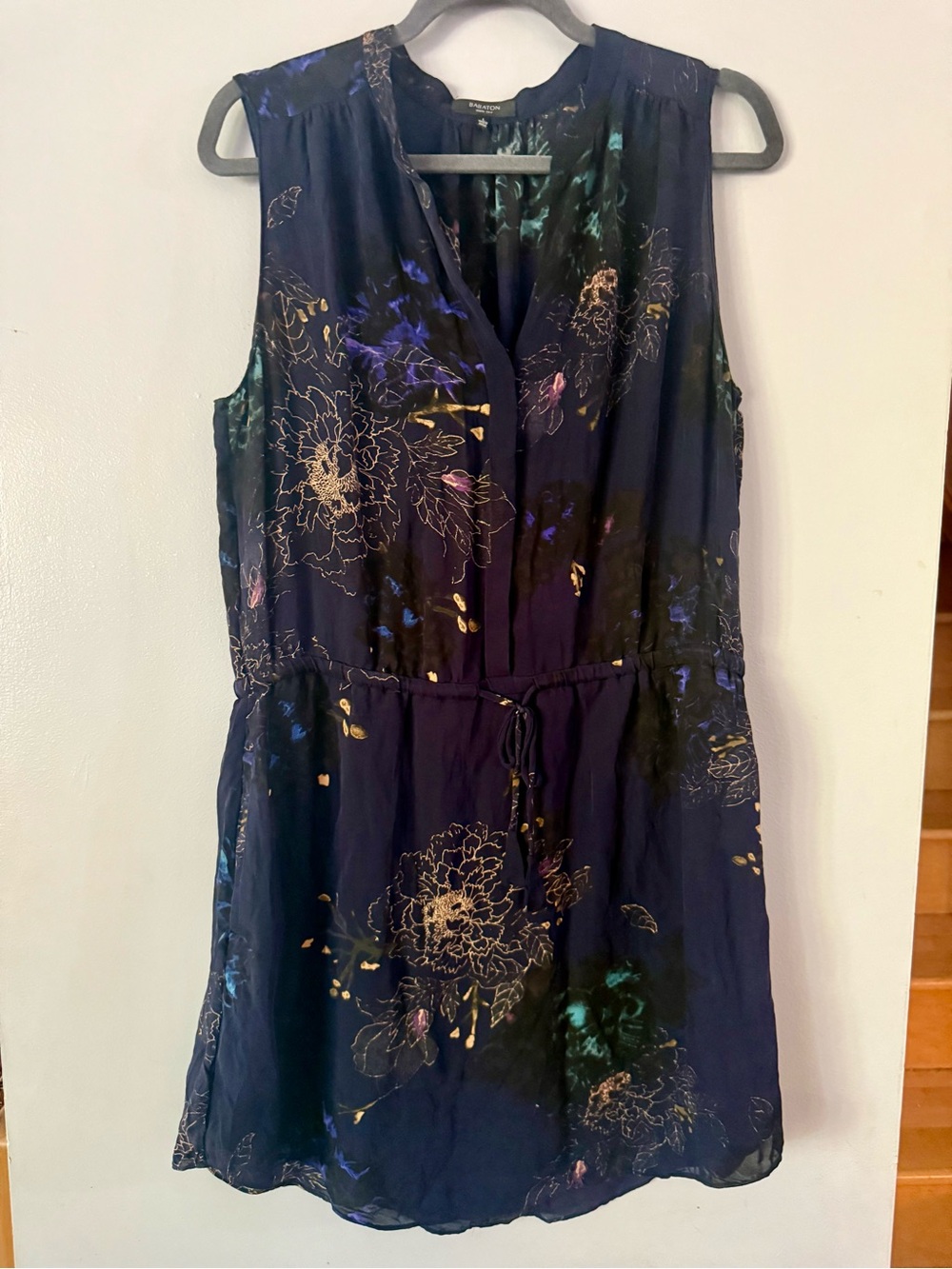 Aritzia Babaton Benedict 100% Silk Floral Mini Dress Blue L